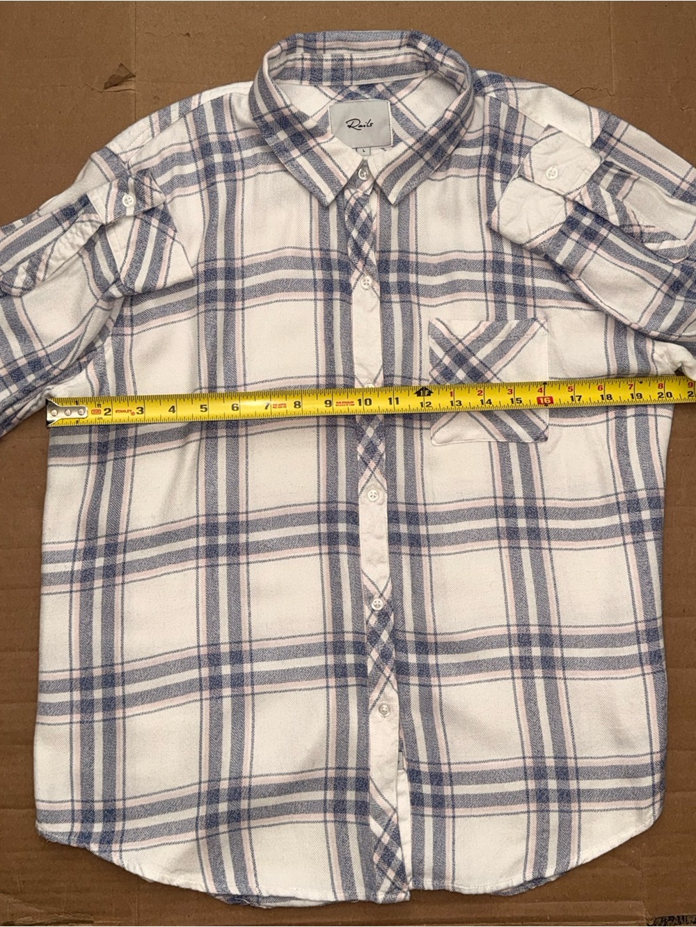 Rails Hunter Plaid Button Down Shirt White Blush Patriot Size L EUC - Picture 5 of 9